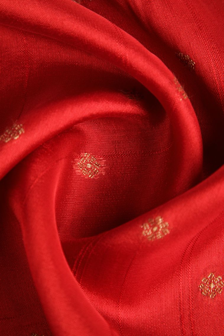 Candy Red Banaras Sarees with Antic Zari Floral Puttas view 4