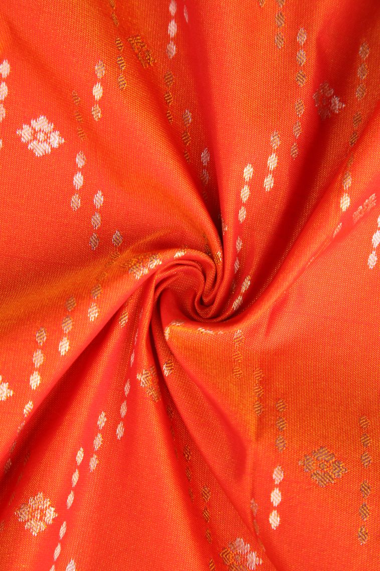 Tiger Orange Visiri Madippu Silk Sarees with Silver Zari Buttis (small Dots Or Motifs) view 4