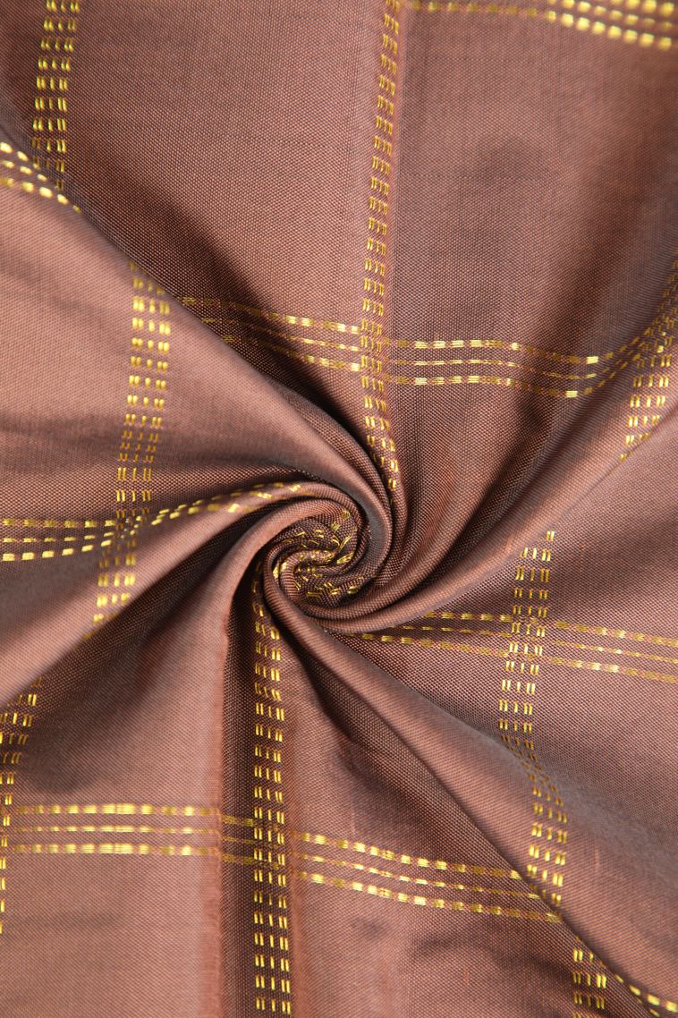 Tawny Brown Visiri Madippu Silk Sarees with Gold Zari Checks view 4