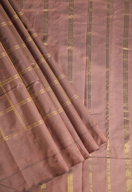 Tawny Brown Visiri Madippu Silk Sarees with Gold Zari Checks