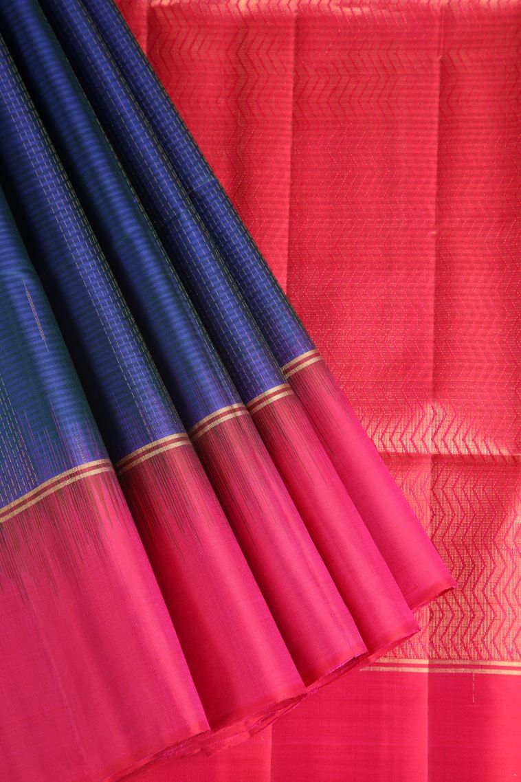 Navy Blue Soft Silk Saree with Gold Zari Rain Drops Mottif view 1