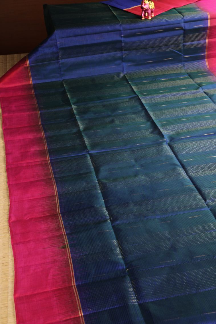 Navy Blue Soft Silk Saree with Gold Zari Rain Drops Mottif view 2