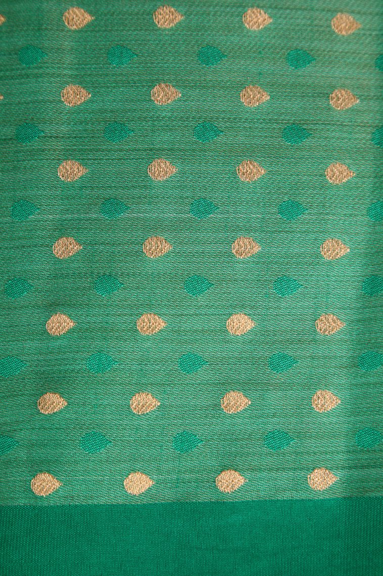 Fern Green Semi Raw Silk Printed with Gold And Silver Zari Geometric Shapes view 3