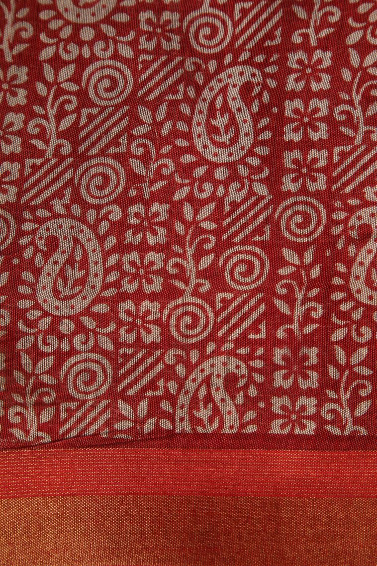 Coconut White Chanderi Cotton Sarees with Gold Zari Floral Patterns view 3