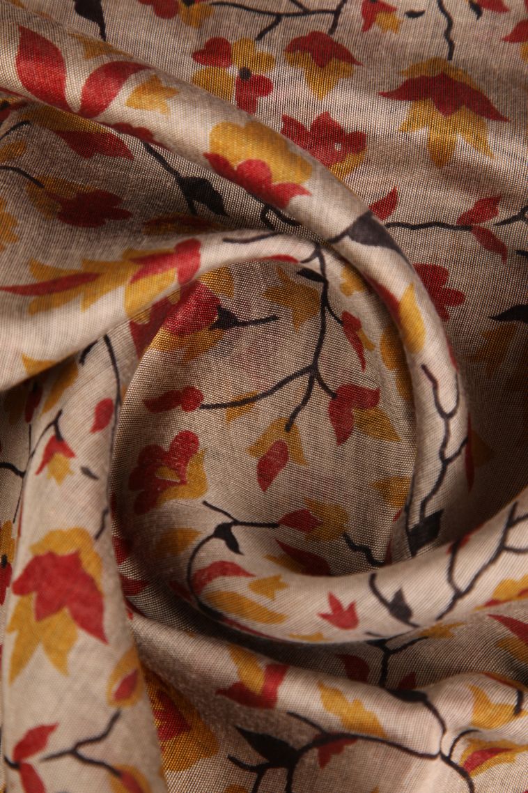 Coconut White Chanderi Cotton Sarees with Gold Zari Floral Patterns view 4