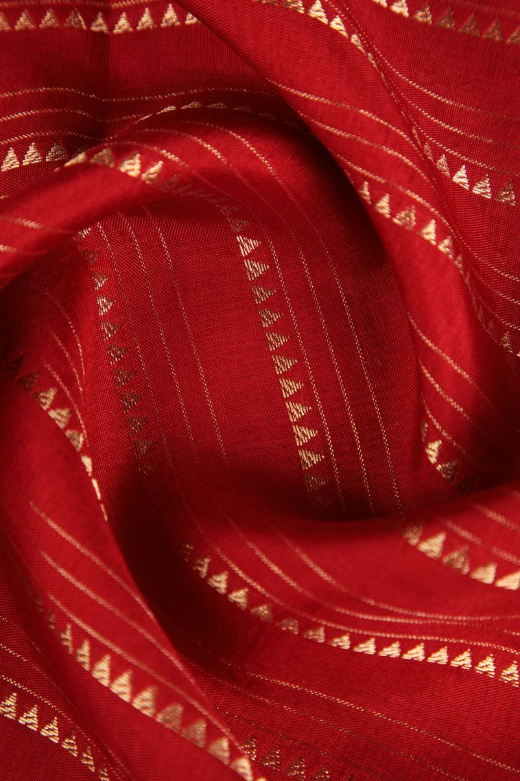 Crimson Red Fancy Saree with Gold Zari Temple Pattern view 4