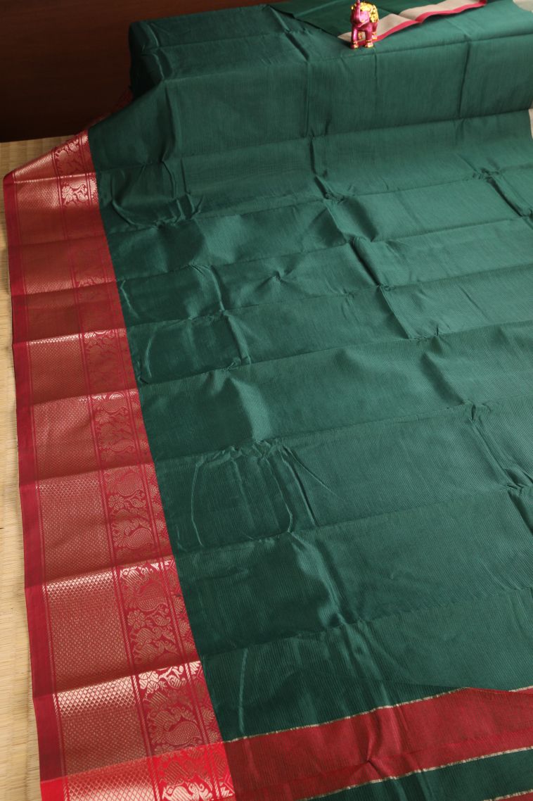 Basil Green Cotton Sarees with Gold Zari Plain view 2