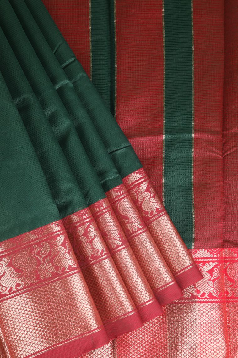 Basil Green Cotton Sarees with Gold Zari Plain view 1