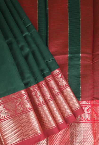 Basil Green Cotton Sarees with Gold Zari Plain