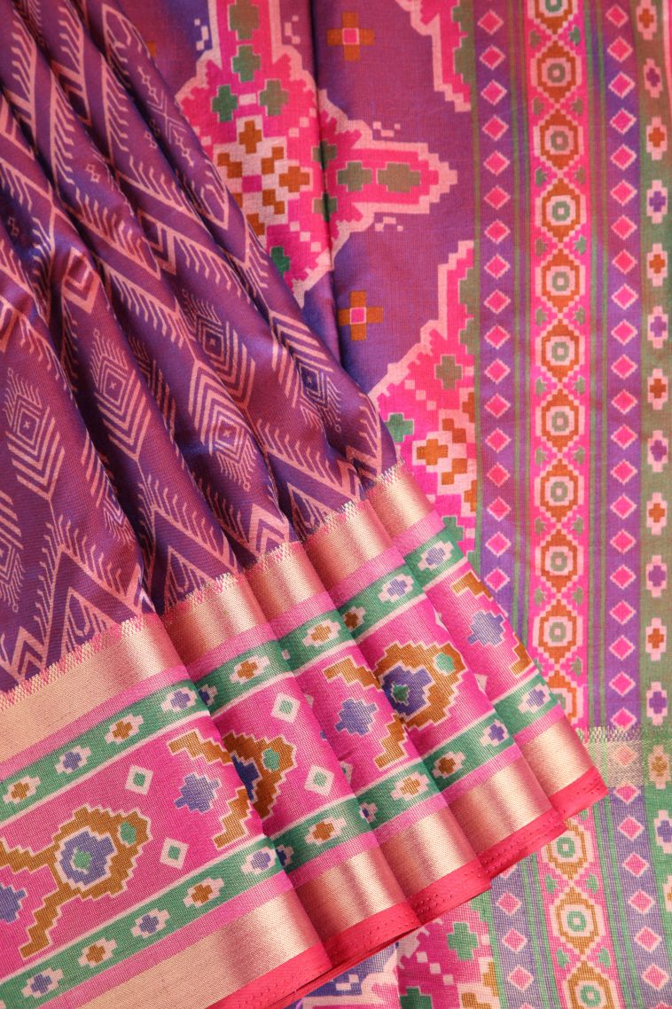 Mauve Purple Semi Tussar Silk with Copper Zari Pochamballi Pattern view 1