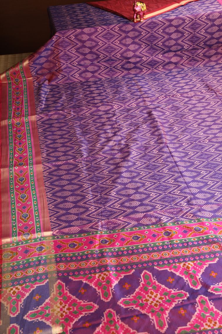 Mauve Purple Semi Tussar Silk with Copper Zari Pochamballi Pattern view 2