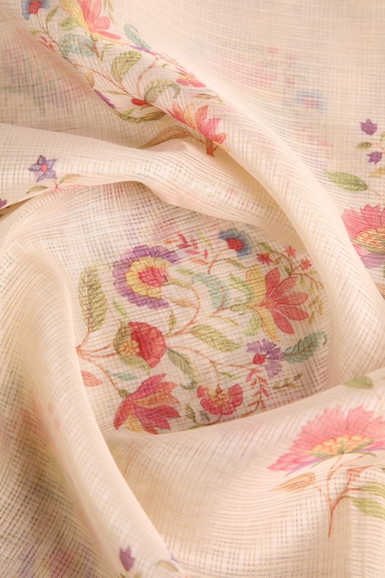 Vanilla Custard Yellow Manipuri Cotton Sarees with Silver Zari Floral Patterns view 4