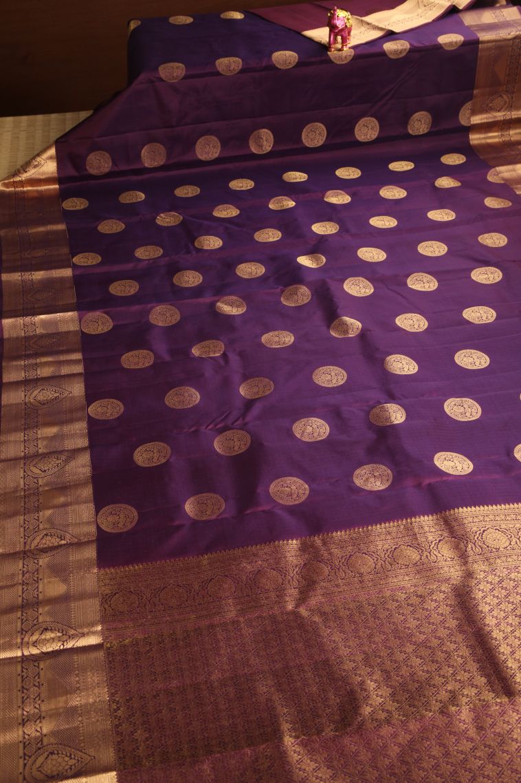 Magenta Purple Soft Silk Saree with Gold Zari Floral Puttas view 2