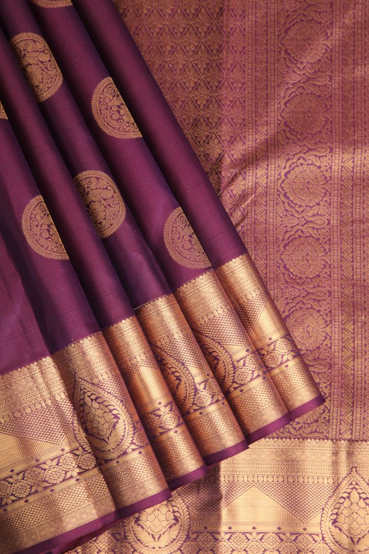 Magenta Purple Soft Silk Saree with Gold Zari Floral Puttas
