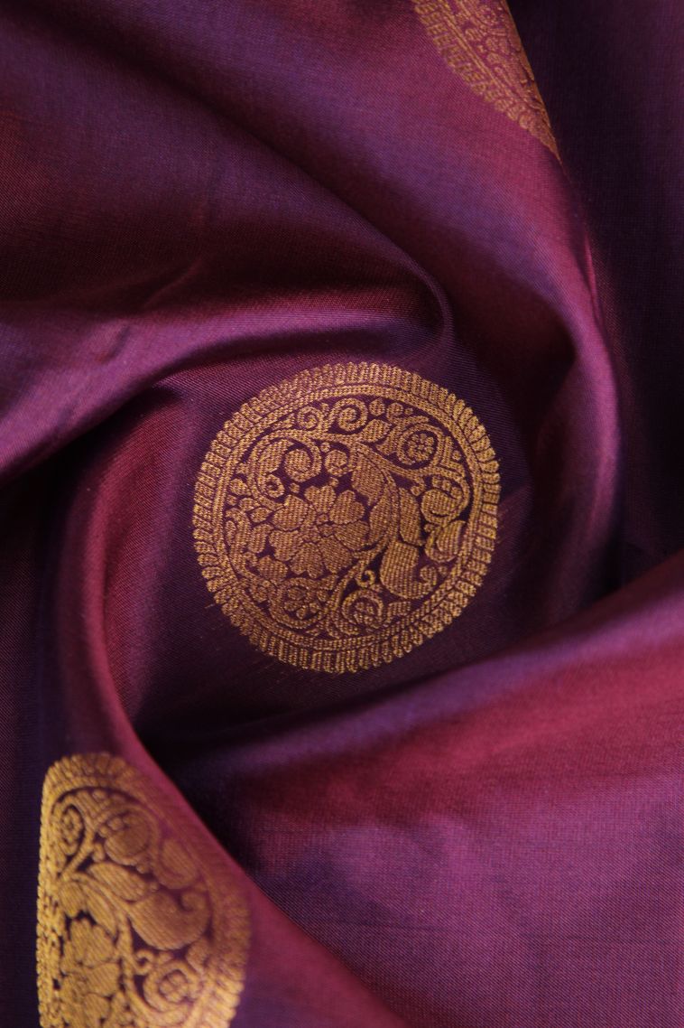 Magenta Purple Soft Silk Saree with Gold Zari Floral Puttas view 4