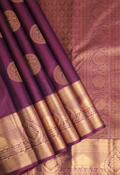 Magenta Purple Soft Silk Saree with Gold Zari Floral Puttas