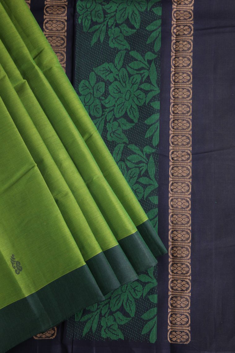 Pear Green Kanchi Cotton Sarees with Without Zari Zari Mango Puttas view 1
