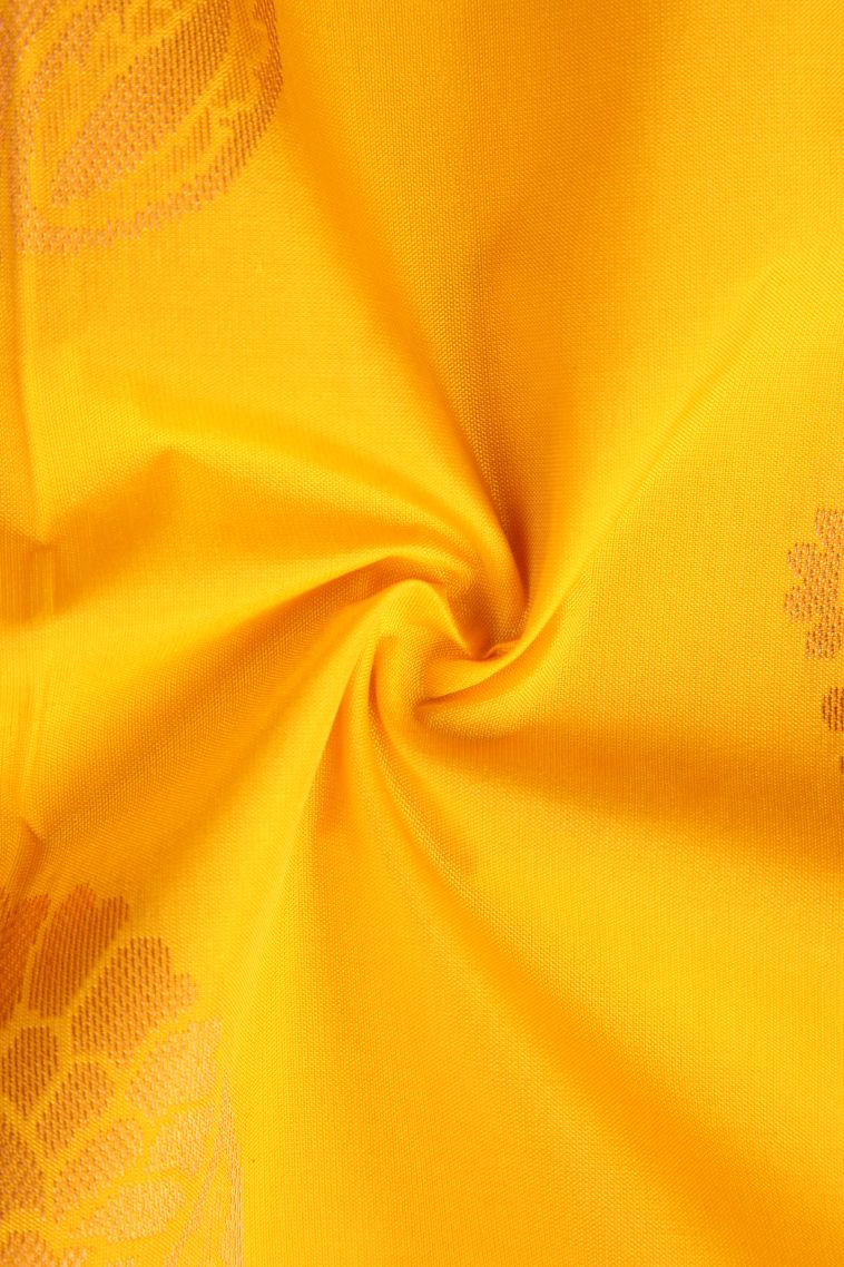 Lemon Yellow Visiri Madippu Silk Sarees with Copper Zari Floral Puttas view 4
