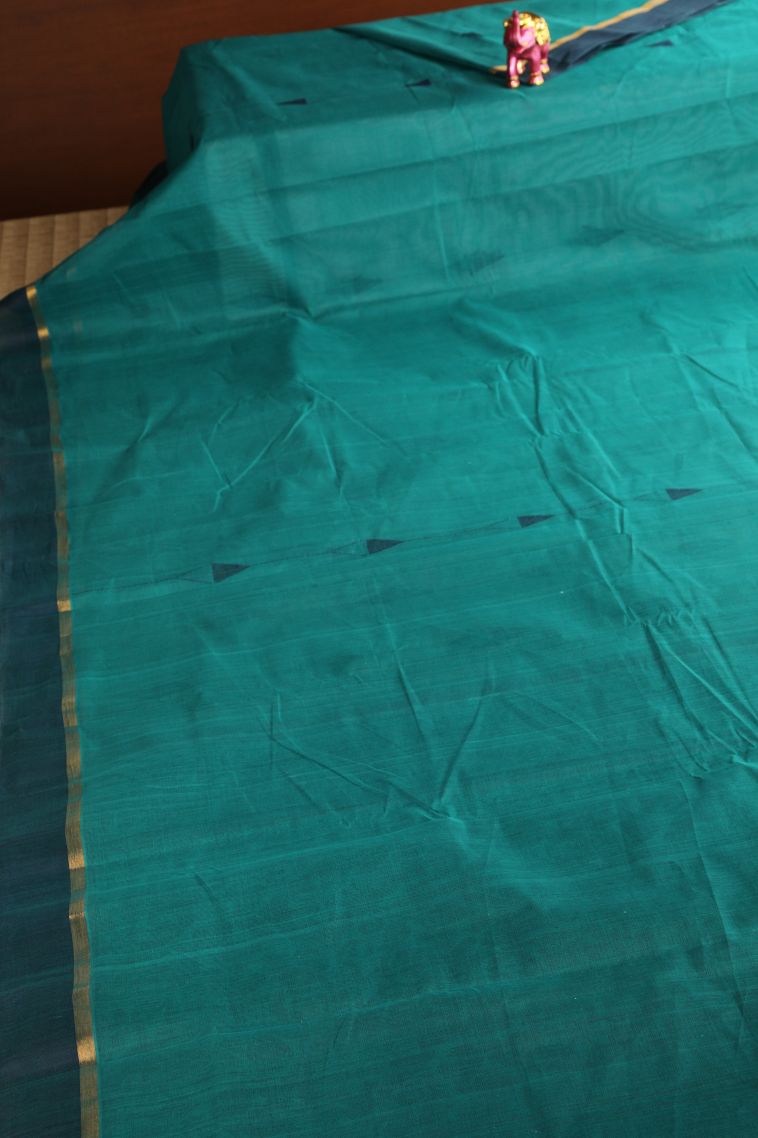 Ocean Blue Kanchi Cotton Sarees with Gold Zari Geometric Shapes view 2