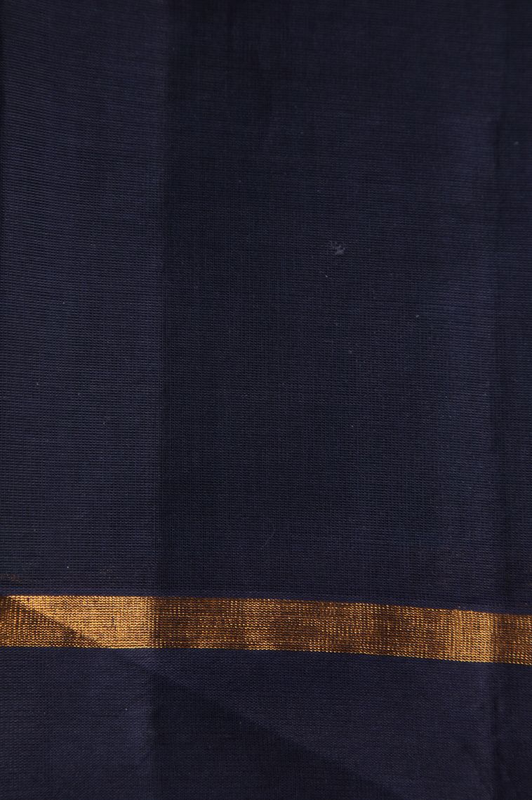 Ocean Blue Kanchi Cotton Sarees with Gold Zari Geometric Shapes view 3