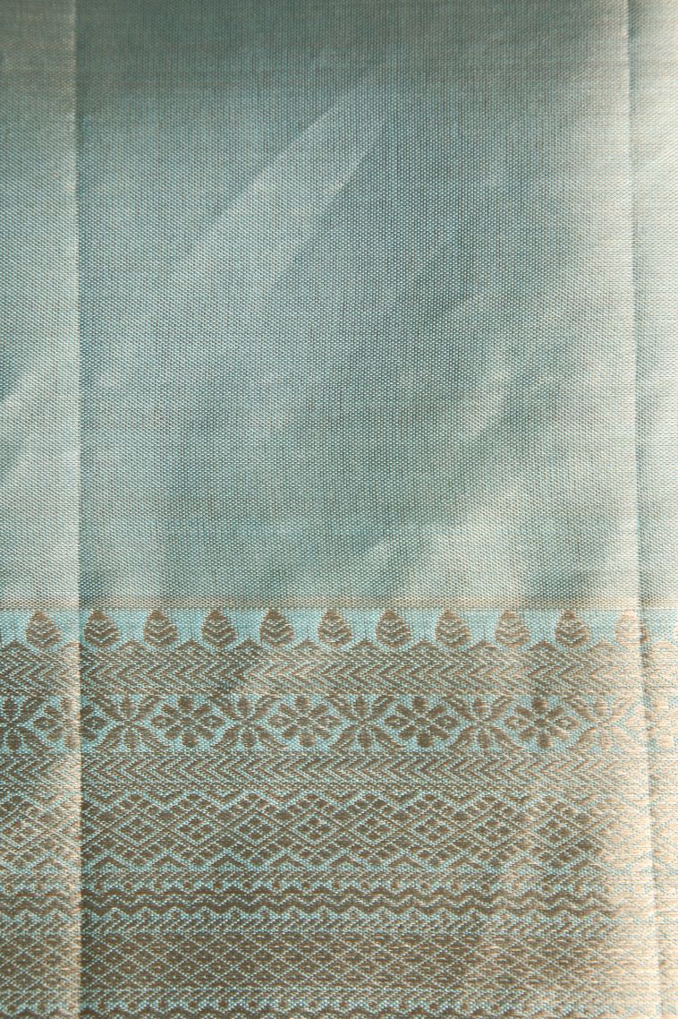 Arctic Blue Kanchipuram Silk Sarees with Gold Zari Geometric Shapes view 3