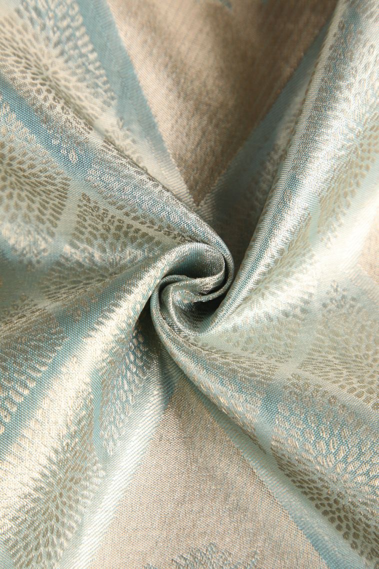 Arctic Blue Kanchipuram Silk Sarees with Gold Zari Geometric Shapes view 4