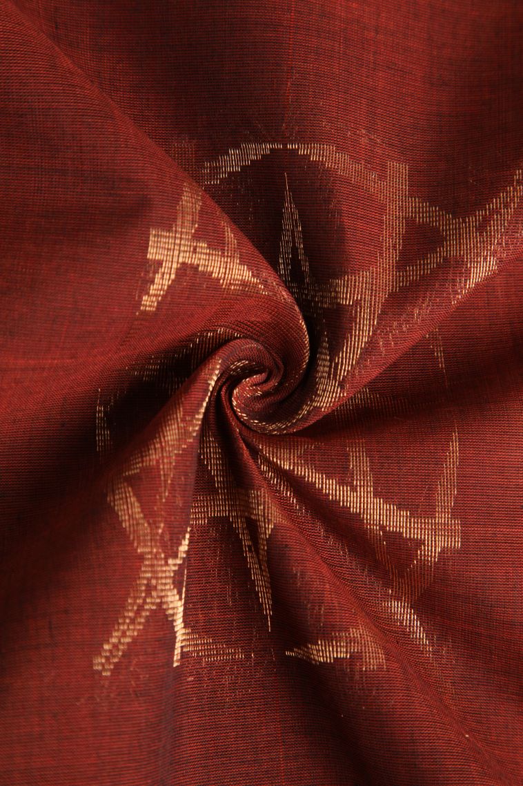 Tawny Brown Kovai Cotton Sarees with Gold Zari Geometric Shapes view 4