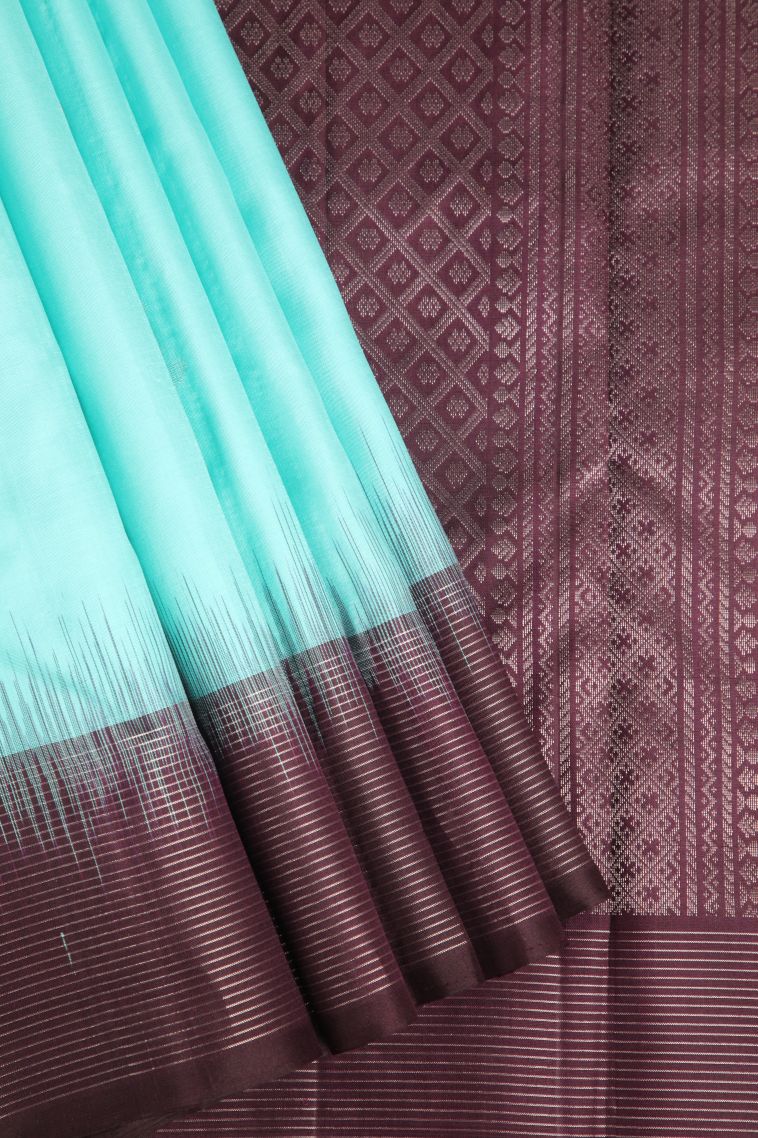 Arctic Blue Soft Silk Saree with Gold Zari Stripes