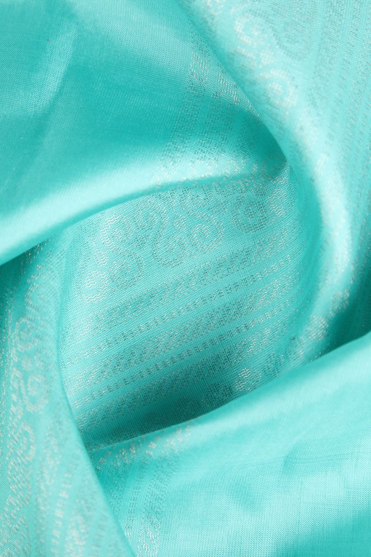 Arctic Blue Soft Silk Saree with Gold Zari Stripes view 4