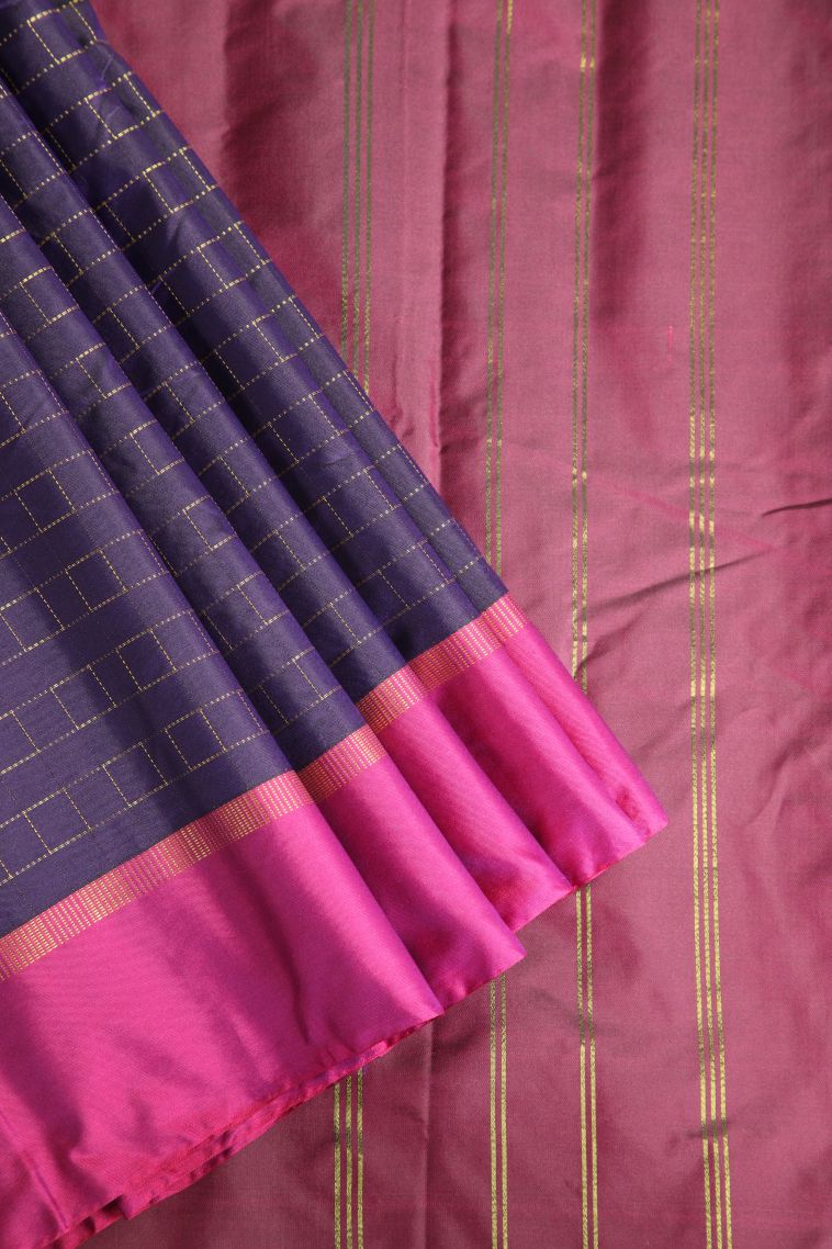 Viola Purple Visiri Madippu Silk Sarees with Gold Zari Checks