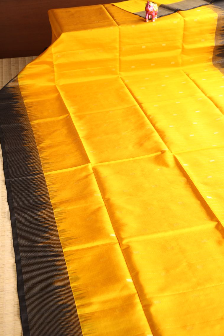 Latte Yellow Soft Silk Saree with Gold Zari Butterfly Butta view 2