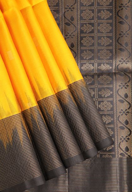 Latte Yellow Soft Silk Saree with Gold Zari Butterfly Butta