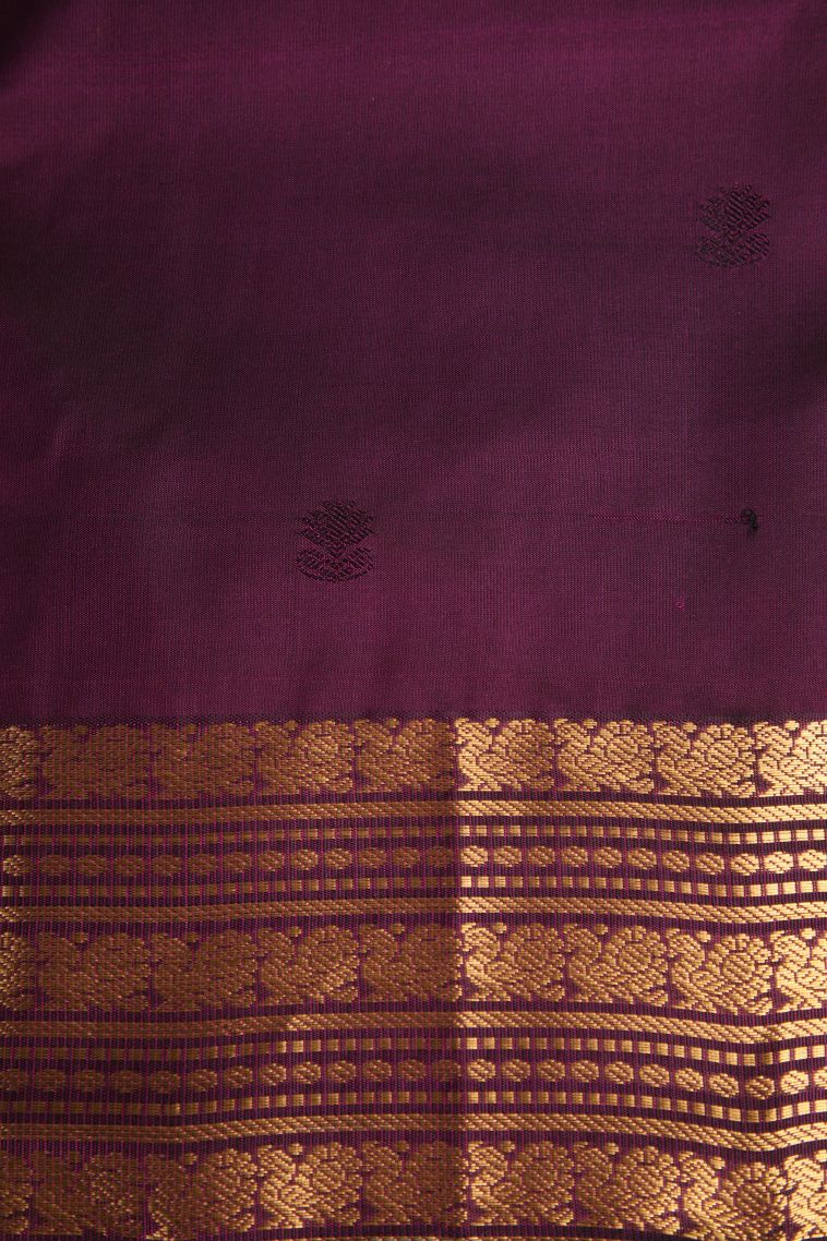 Gray Black Soft Silk Saree with Gold Zari Floral Puttas view 3