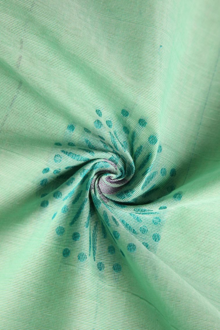Mint Green Kovai Cotton Sarees with Without Zari Zari Floral Puttas view 4