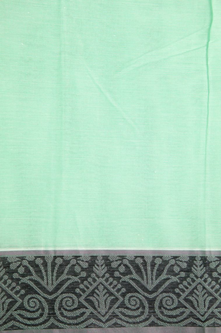 Mint Green Kovai Cotton Sarees with Without Zari Zari Floral Puttas view 3