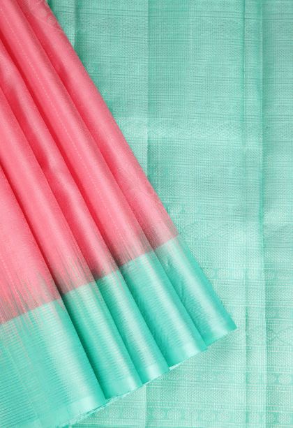 Ballet Pink Soft Silk Saree with Gold Zari Floral Patterns