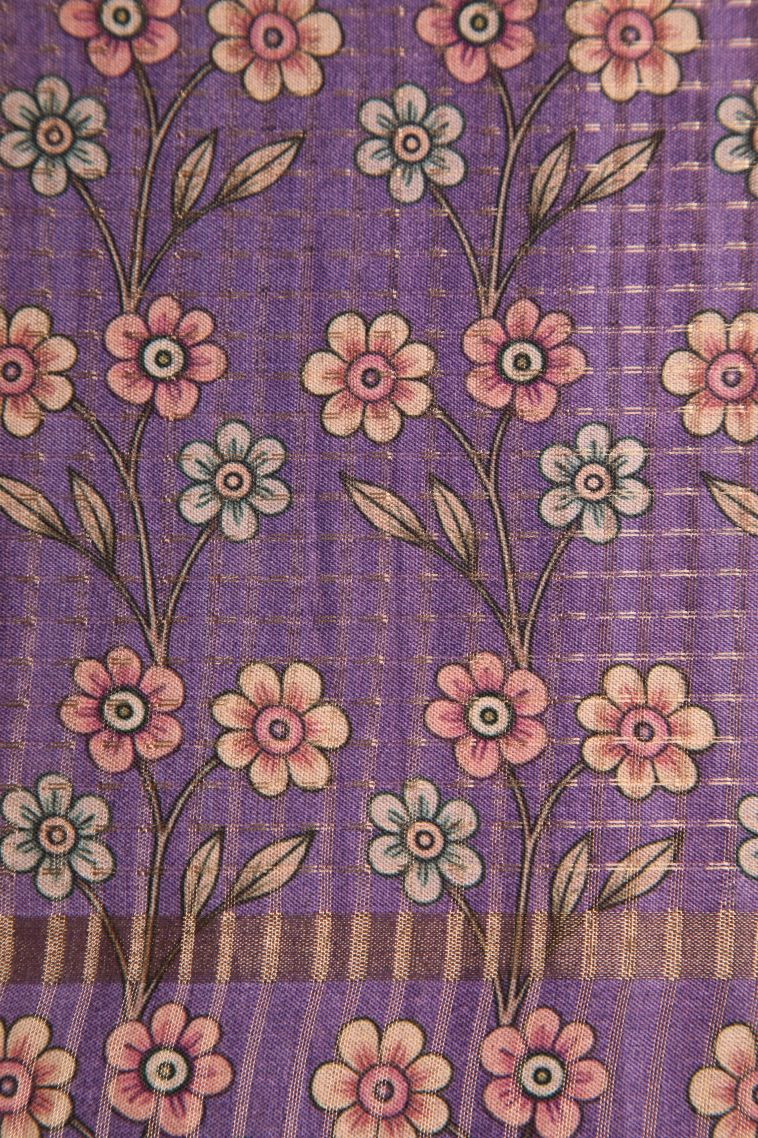 Linen White Semi Tussar Silk with Gold Zari Peacock And Animal view 3