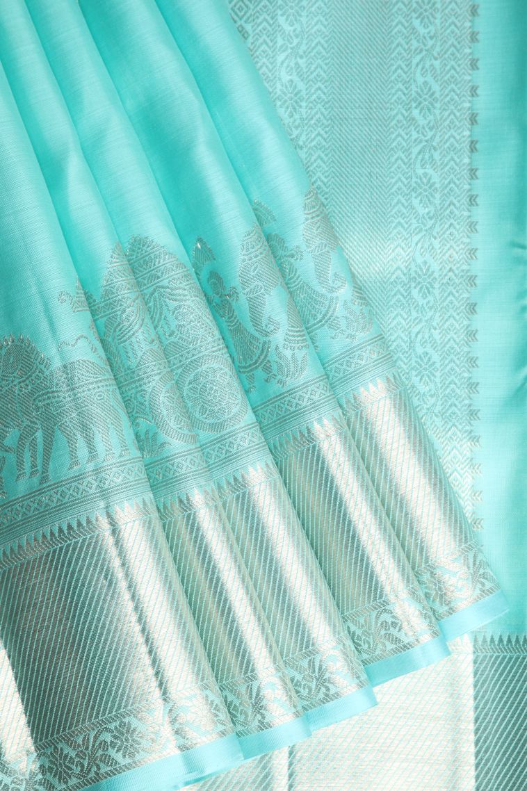Arctic Blue Kanchipuram Silk Sarees with Gold Zari Buttis (small Dots Or Motifs) view 1