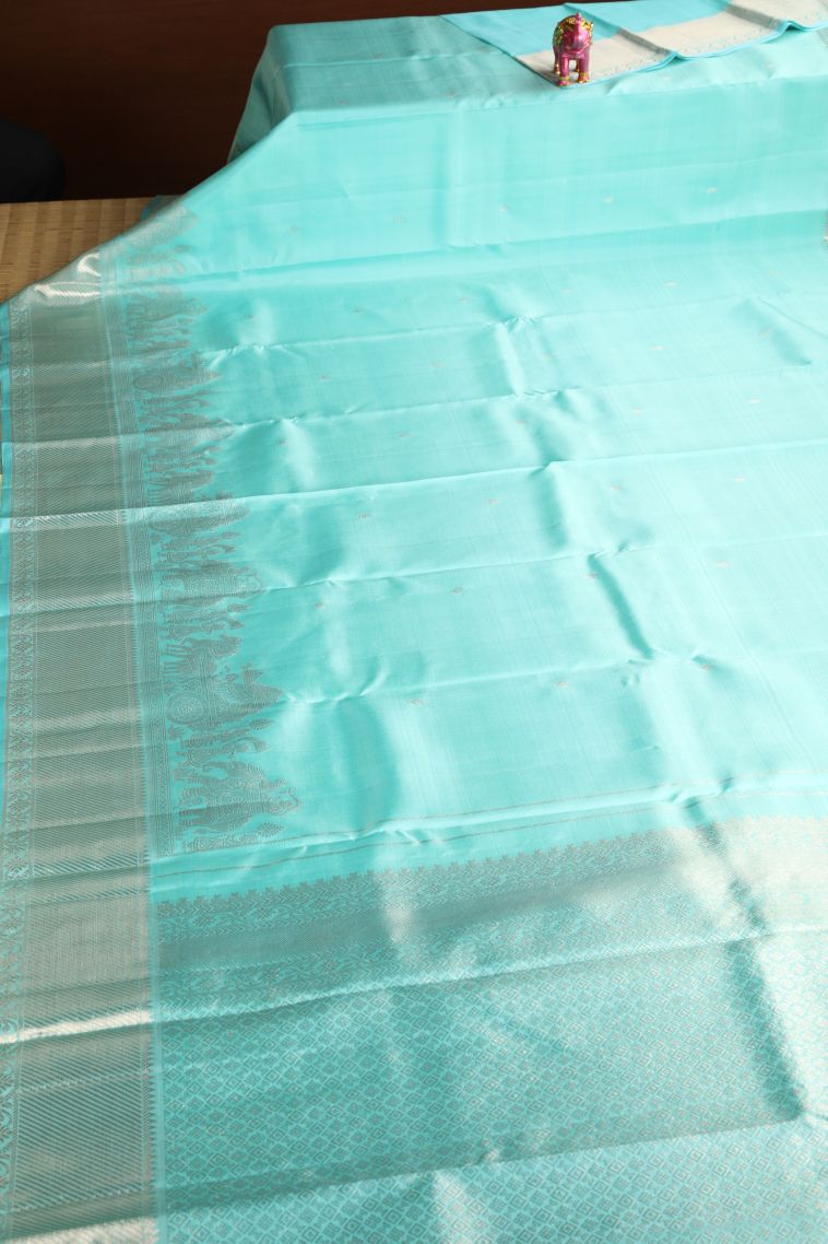 Arctic Blue Kanchipuram Silk Sarees with Gold Zari Buttis (small Dots Or Motifs) view 2