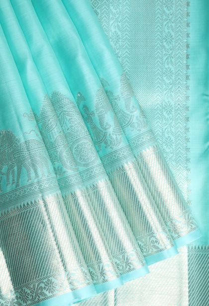 Arctic Blue Kanchipuram Silk Sarees with Gold Zari Buttis (small Dots Or Motifs)