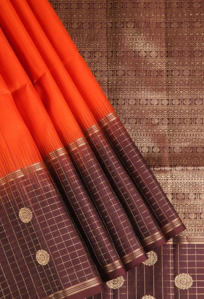 Tiger Orange Soft Silk Saree with Gold Zari Puttas