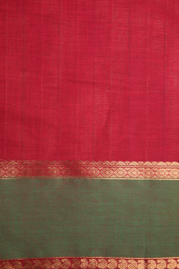 Apple Red Kovai Cotton Sarees with Gold Zari Stripes view 3