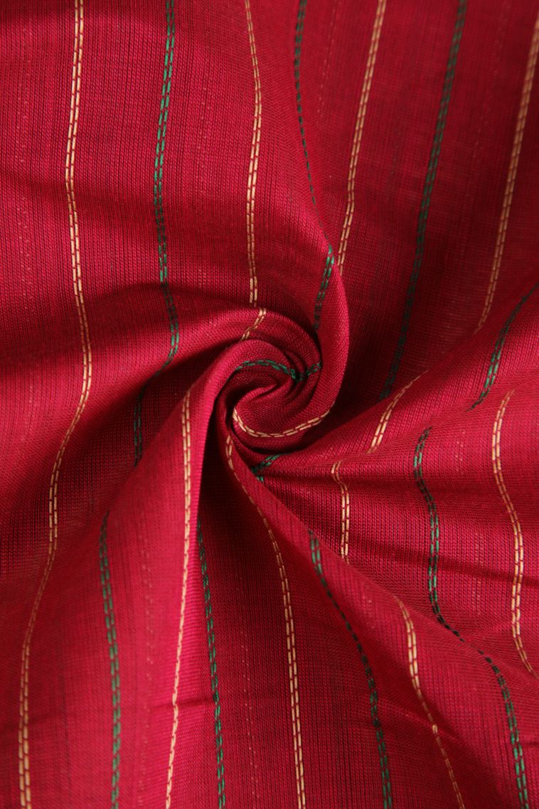 Apple Red Kovai Cotton Sarees with Gold Zari Stripes view 4