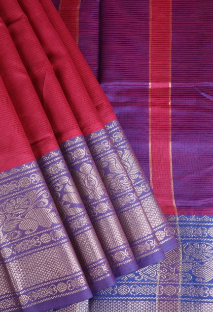 Magenta  Pink Cotton Sarees with Gold Zari Plain