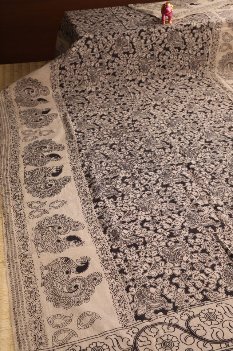 Vanilla Custard Yellow Kalamkari with Without Zari Zari Floral Patterns view 2