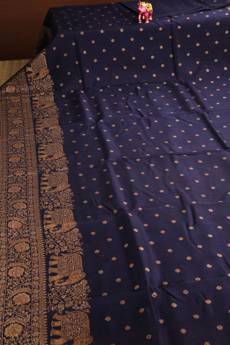 Berry Blue Banaras Sarees with Antic Zari Floral Puttas view 2