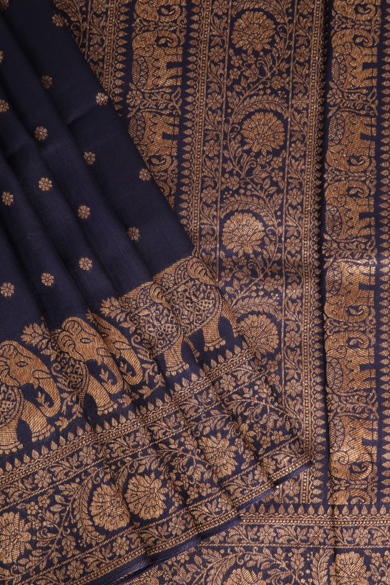 Berry Blue Banaras Sarees with Antic Zari Floral Puttas