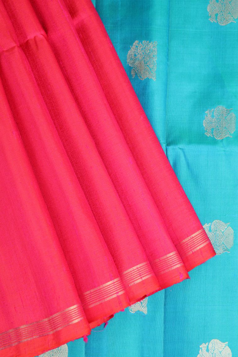 Strawberry Pink Soft Silk Saree with Gold Zari Plain view 1