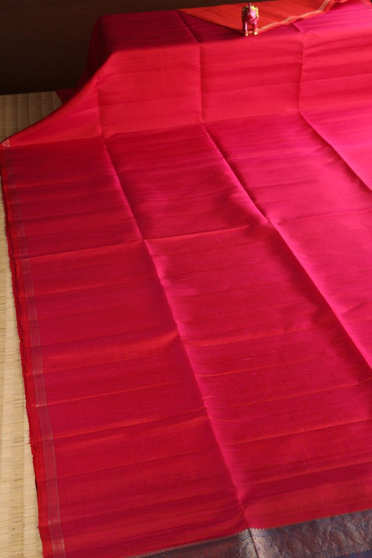 Strawberry Pink Soft Silk Saree with Gold Zari Plain view 2