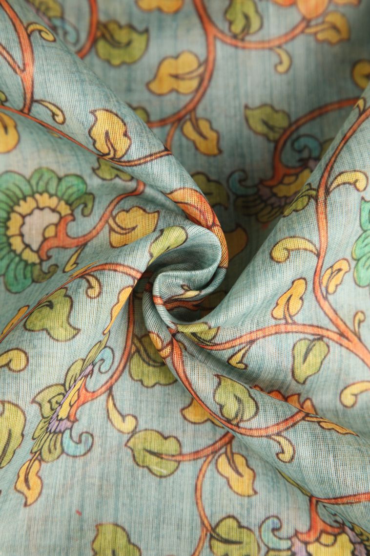 Pistachio Green Manipuri Cotton Sarees with Gold Zari Floral Patterns view 4